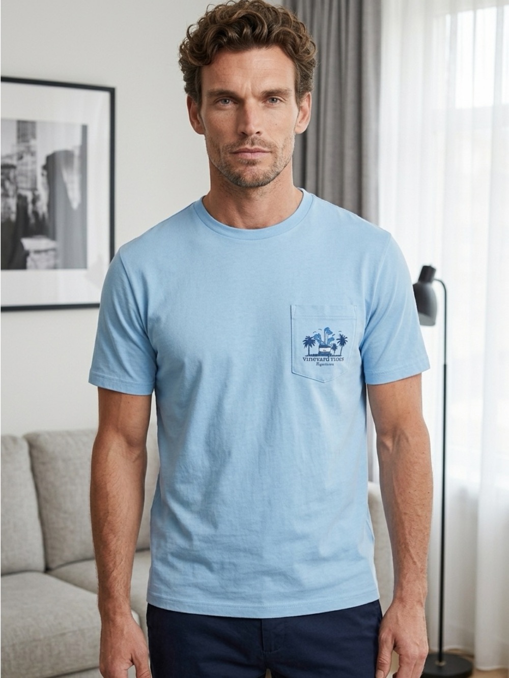 Vineyard Vines Mens Small Jake Blue Edgartown Golf Palm Pocket T-Shirt $45